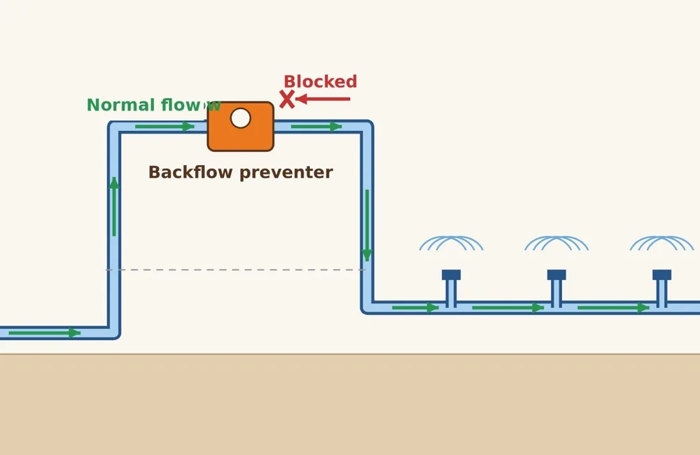 Diagram of a backflow preventer installed on an irrigation line