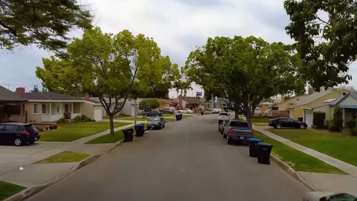 Residential street with single-story homes in Norwalk, California